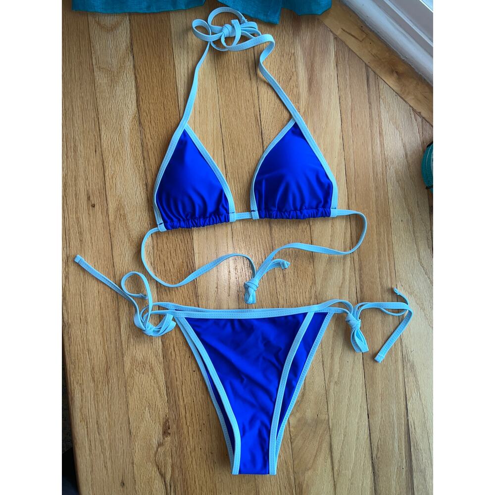 Royal Blue String Bikini Set w/Contrasting Trim Large